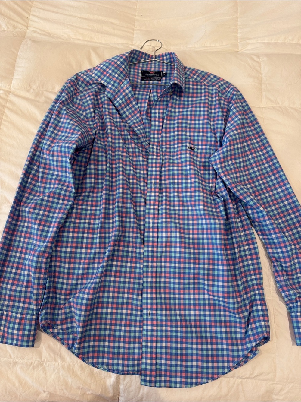 Vineyard Vines Blue and Pink Plaid Long-Sleeve Button-Down Shirt